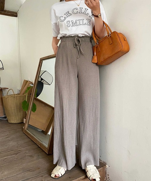 AsRiRe(アスリレイ)の「【AsRiRe】ワイドリブパンツ(その他パンツ・レディース・ブラック/ベージュ/グレー・M)」の2枚目の写真