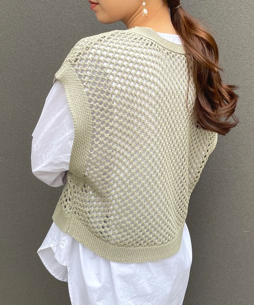 Meli rich（メリーリッチ）の「リネンタッチフィッシュネットベスト（ベスト・レディース・ブラック/ベージュ/アイボリー/ミント・MEDIUM）」の7枚目の写真