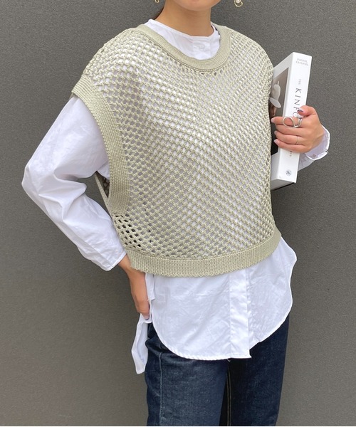 Meli rich（メリーリッチ）の「リネンタッチフィッシュネットベスト（ベスト・レディース・ブラック/ベージュ/アイボリー/ミント・MEDIUM）」の19枚目の写真