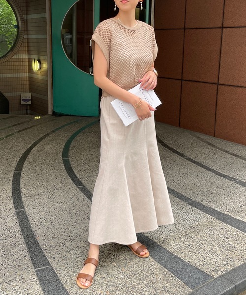 Meli rich（メリーリッチ）の「リネンタッチフィッシュネットベスト（ベスト・レディース・ブラック/ベージュ/アイボリー/ミント・MEDIUM）」の10枚目の写真