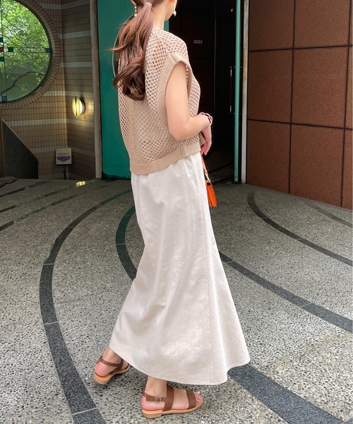 Meli rich（メリーリッチ）の「リネンタッチフィッシュネットベスト（ベスト・レディース・ブラック/ベージュ/アイボリー/ミント・MEDIUM）」の11枚目の写真