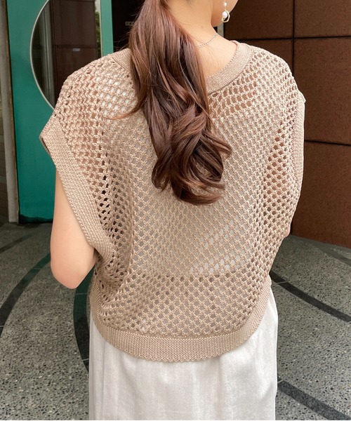 Meli rich（メリーリッチ）の「リネンタッチフィッシュネットベスト（ベスト・レディース・ブラック/ベージュ/アイボリー/ミント・MEDIUM）」の14枚目の写真