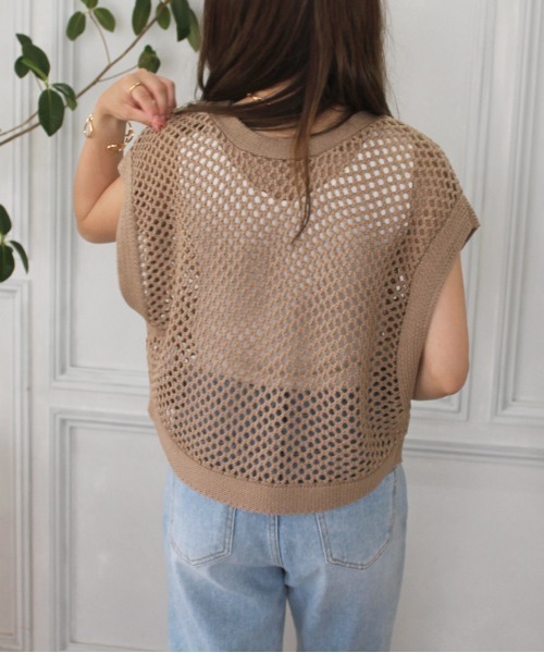 Meli rich（メリーリッチ）の「リネンタッチフィッシュネットベスト（ベスト・レディース・ブラック/ベージュ/アイボリー/ミント・MEDIUM）」の17枚目の写真