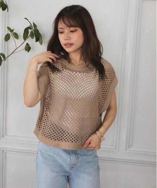 Meli rich（メリーリッチ）の「リネンタッチフィッシュネットベスト（ベスト・レディース・ブラック/ベージュ/アイボリー/ミント・MEDIUM）」の15枚目の写真
