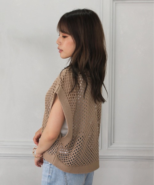 Meli rich（メリーリッチ）の「リネンタッチフィッシュネットベスト（ベスト・レディース・ブラック/ベージュ/アイボリー/ミント・MEDIUM）」の16枚目の写真