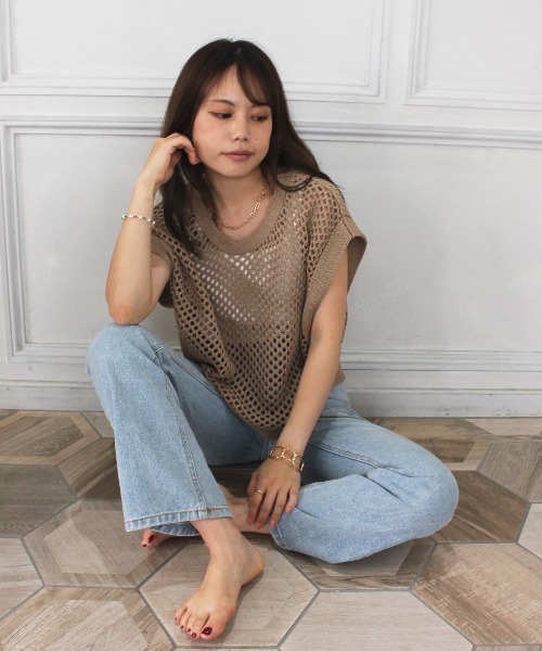 Meli rich（メリーリッチ）の「リネンタッチフィッシュネットベスト（ベスト・レディース・ブラック/ベージュ/アイボリー/ミント・MEDIUM）」の20枚目の写真