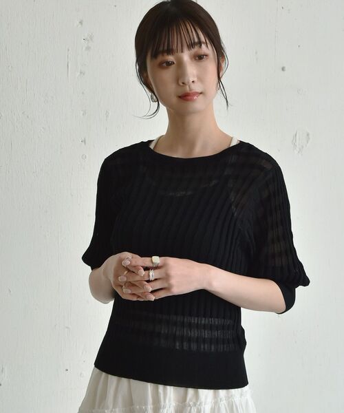RETRO GIRL（レトロガール）の「柄編みシアーニット（Tシャツ/カットソー・レディース・ホワイト/グリーン/ブラック・FREE）」の13枚目の写真