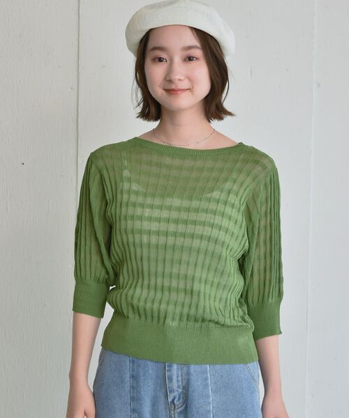 RETRO GIRL（レトロガール）の「柄編みシアーニット（Tシャツ/カットソー・レディース・ホワイト/グリーン/ブラック・FREE）」の6枚目の写真