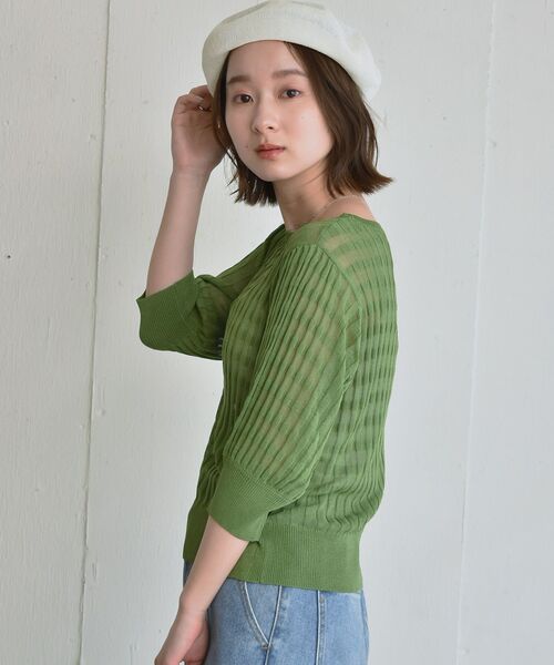 RETRO GIRL（レトロガール）の「柄編みシアーニット（Tシャツ/カットソー・レディース・ホワイト/グリーン/ブラック・FREE）」の5枚目の写真