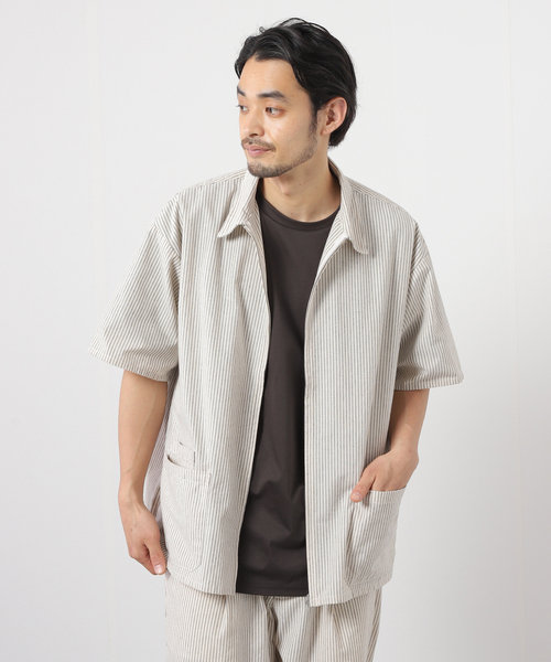 JOURNAL STANDARD(ジャーナルスタンダード)の「T/C ストライプ バーバージャケット(シャツ/ブラウス・メンズ・ネイビー/イエロー/アイボリー/ブラック系その他・MEDIUM/LARGE)」の2枚目の写真