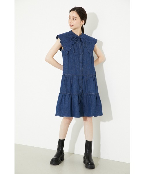 rienda（リエンダ）の「レース刺繍襟付きティアードデニム