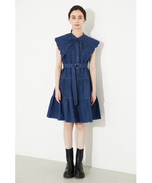 rienda（リエンダ）の「レース刺繍襟付きティアードデニム