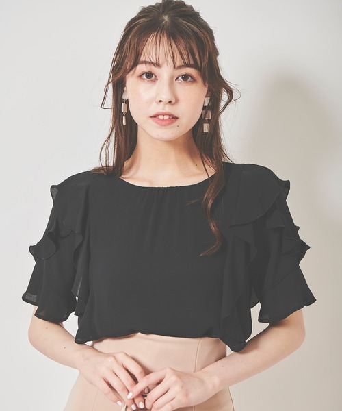 31 Sons de mode（トランテアン　ソン　ドゥ　モード）の「ジョーゼットエアリーブラウス（シャツ/ブラウス・レディース・ブラック/オフホワイト/ピンク・36）」の2枚目の写真