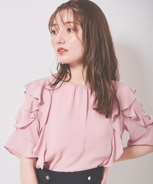 31 Sons de mode（トランテアン　ソン　ドゥ　モード）の「ジョーゼットエアリーブラウス（シャツ/ブラウス・レディース・ブラック/オフホワイト/ピンク・36）」の9枚目の写真