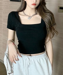 Grandeir（グランディール）の「スクエアネックショート丈半袖トップス（Tシャツ/カットソー）」