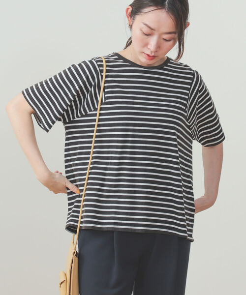 BEAMS HEART（ビームスハート）の「BEAMS HEART / 変形アームホール ボーダープルオーバー（Tシャツ/カットソー・レディース・ブラック/オフホワイト/オリーブ・FREE）」の9枚目の写真