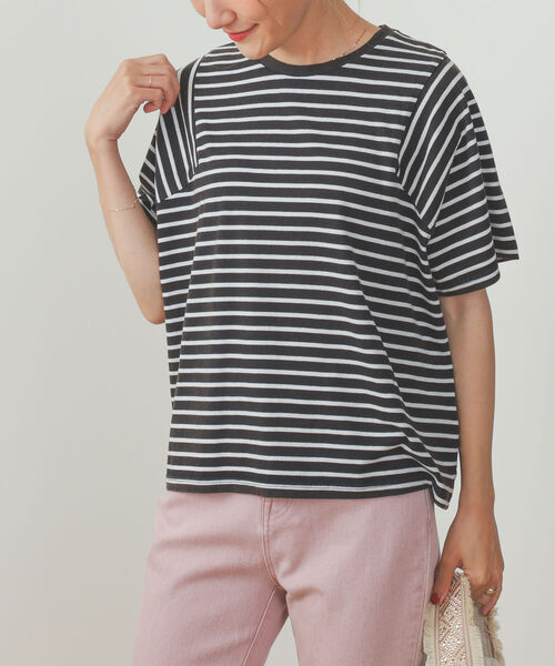 BEAMS HEART（ビームスハート）の「BEAMS HEART / 変形アームホール ボーダープルオーバー（Tシャツ/カットソー・レディース・ブラック/オフホワイト/オリーブ・FREE）」の13枚目の写真