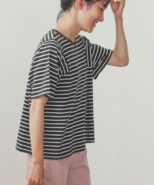 BEAMS HEART（ビームスハート）の「BEAMS HEART / 変形アームホール ボーダープルオーバー（Tシャツ/カットソー・レディース・ブラック/オフホワイト/オリーブ・FREE）」の15枚目の写真