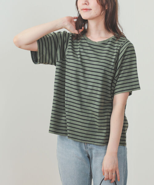 BEAMS HEART（ビームスハート）の「BEAMS HEART / 変形アームホール ボーダープルオーバー（Tシャツ/カットソー・レディース・ブラック/オフホワイト/オリーブ・FREE）」の18枚目の写真