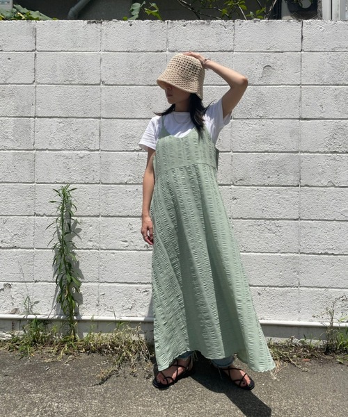 JUGLANS(ユグランス)の「☆ ドラマティックな仕上がり。サッカーストライプキャミワンピース 343102(ワンピース・レディース・ホワイト/ミント・FREE)」の2枚目の写真