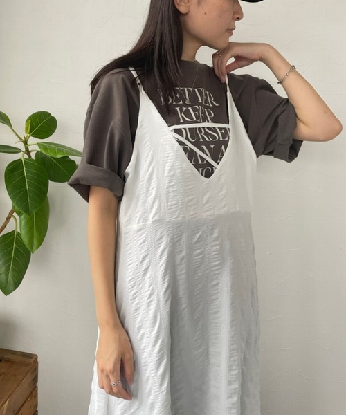 JUGLANS(ユグランス)の「☆ ドラマティックな仕上がり。サッカーストライプキャミワンピース 343102(ワンピース・レディース・ホワイト/ミント・FREE)」の6枚目の写真