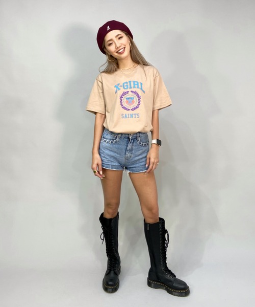 X-girl（エックスガール）の「【ムラサキスポーツ別注】X-GIRL/エックスガール  ビッグシルエット/オーバーサイズ/カレッジ風ロゴTシャツ   105221011022（Tシャツ/カットソー・レディース・ホワイト/ブラック/ベージュ/グレー/グリーン・M/L/XL）」の20枚目の写真