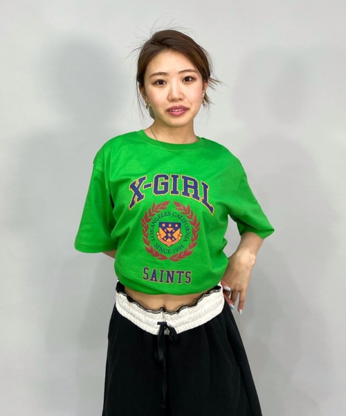 X-girl（エックスガール）の「【ムラサキスポーツ別注】X-GIRL/エックスガール  ビッグシルエット/オーバーサイズ/カレッジ風ロゴTシャツ   105221011022（Tシャツ/カットソー・レディース・ホワイト/ブラック/ベージュ/グレー/グリーン・M/L/XL）」の22枚目の写真