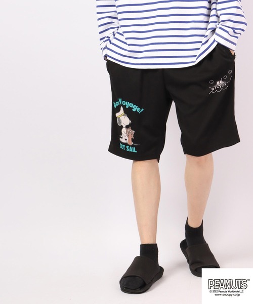 PEANUTS(ピーナッツ)の「PEANUTS スヌーピー ハーフパンツ ドライ素材 夏物(その他パンツ・レディース・ブラック/ネイビー/グレー/ピンク/ブラック系その他/グレイッシュブルー・LL/M/L)」の2枚目の写真