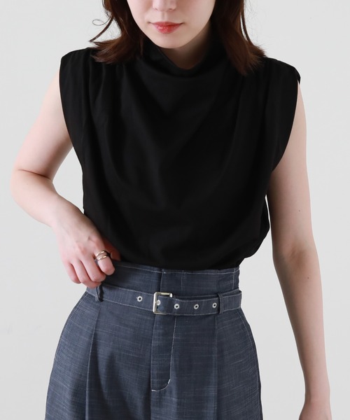 Cheek（チーク）の「ドレープノースリカットソー（Tシャツ/カットソー・レディース・チャコールグレー/オフホワイト/ブラック・MEDIUM）」の6枚目の写真