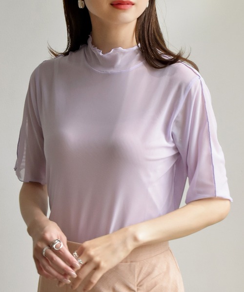 RETRO GIRL（レトロガール）の「シアーHN5分袖Tee（Tシャツ/カットソー・レディース・オフホワイト/グリーン/アイボリー/ラベンダー・FREE）」の4枚目の写真