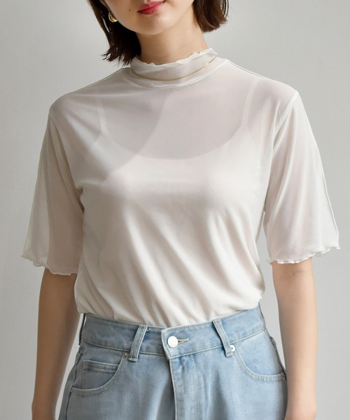 RETRO GIRL（レトロガール）の「シアーHN5分袖Tee（Tシャツ/カットソー・レディース・オフホワイト/グリーン/アイボリー/ラベンダー・FREE）」の2枚目の写真