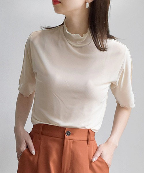 RETRO GIRL（レトロガール）の「シアーHN5分袖Tee（Tシャツ/カットソー・レディース・オフホワイト/グリーン/アイボリー/ラベンダー・FREE）」の3枚目の写真