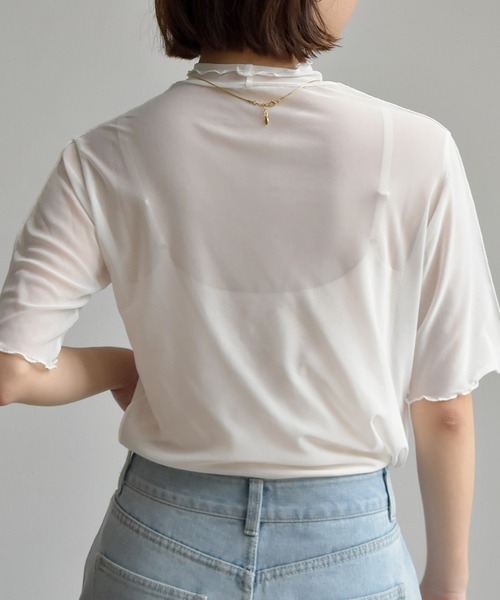 RETRO GIRL（レトロガール）の「シアーHN5分袖Tee（Tシャツ/カットソー・レディース・オフホワイト/グリーン/アイボリー/ラベンダー・FREE）」の6枚目の写真