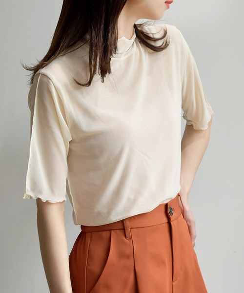 RETRO GIRL（レトロガール）の「シアーHN5分袖Tee（Tシャツ/カットソー・レディース・オフホワイト/グリーン/アイボリー/ラベンダー・FREE）」の12枚目の写真