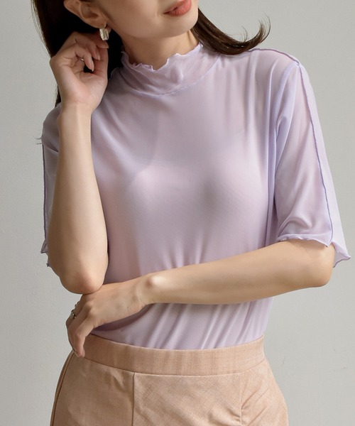 RETRO GIRL（レトロガール）の「シアーHN5分袖Tee（Tシャツ/カットソー・レディース・オフホワイト/グリーン/アイボリー/ラベンダー・FREE）」の20枚目の写真