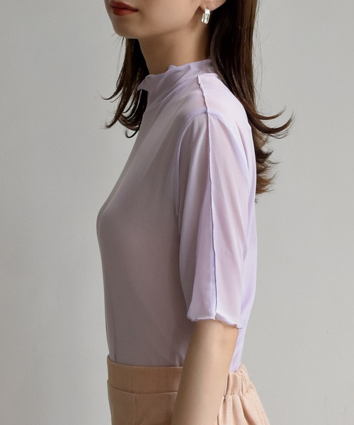 RETRO GIRL（レトロガール）の「シアーHN5分袖Tee（Tシャツ/カットソー・レディース・オフホワイト/グリーン/アイボリー/ラベンダー・FREE）」の21枚目の写真