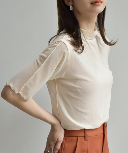 RETRO GIRL（レトロガール）の「シアーHN5分袖Tee（Tシャツ/カットソー・レディース・オフホワイト/グリーン/アイボリー/ラベンダー・FREE）」の13枚目の写真