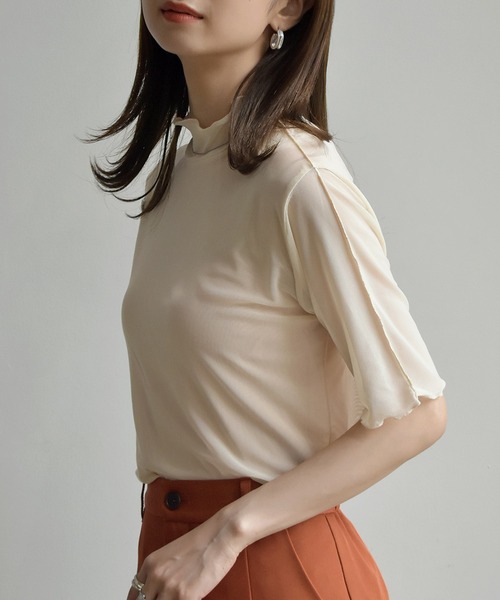 RETRO GIRL（レトロガール）の「シアーHN5分袖Tee（Tシャツ/カットソー・レディース・オフホワイト/グリーン/アイボリー/ラベンダー・FREE）」の14枚目の写真