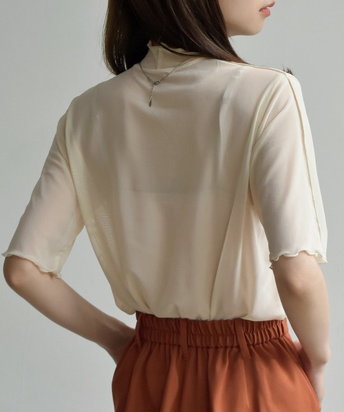 RETRO GIRL（レトロガール）の「シアーHN5分袖Tee（Tシャツ/カットソー・レディース・オフホワイト/グリーン/アイボリー/ラベンダー・FREE）」の15枚目の写真