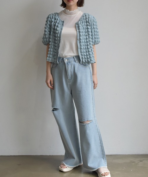 RETRO GIRL（レトロガール）の「シアーHN5分袖Tee（Tシャツ/カットソー・レディース・オフホワイト/グリーン/アイボリー/ラベンダー・FREE）」の11枚目の写真