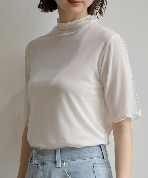 RETRO GIRL（レトロガール）の「シアーHN5分袖Tee（Tシャツ/カットソー・レディース・オフホワイト/グリーン/アイボリー/ラベンダー・FREE）」の5枚目の写真