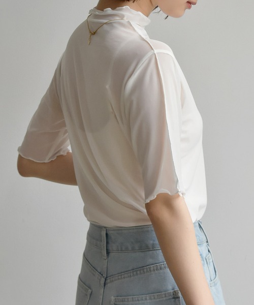 RETRO GIRL（レトロガール）の「シアーHN5分袖Tee（Tシャツ/カットソー・レディース・オフホワイト/グリーン/アイボリー/ラベンダー・FREE）」の7枚目の写真