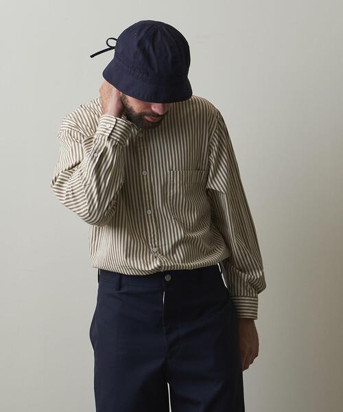 Steven Alan（スティーブンアラン）の「＜Steven Alan＞ 80/2 STRIPE BAND COLLAR SHIRT -LOOSE/シャツ（シャツ/ブラウス・メンズ・ベージュ/ブラウン・S/M/L/XL）」の4枚目の写真