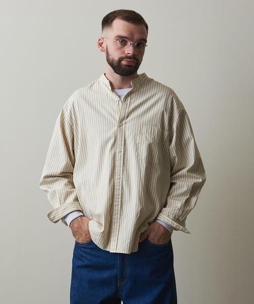 Steven Alan（スティーブンアラン）の「＜Steven Alan＞ 80/2 STRIPE BAND COLLAR SHIRT -LOOSE/シャツ（シャツ/ブラウス・メンズ・ベージュ/ブラウン・S/M/L/XL）」の21枚目の写真