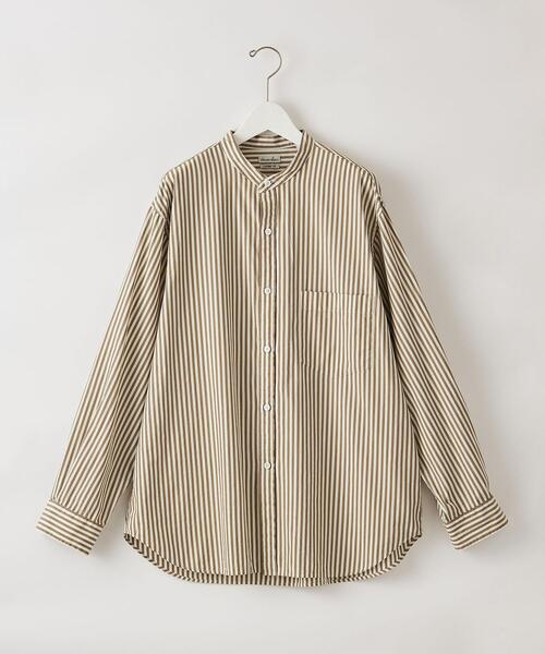 Steven Alan（スティーブンアラン）の「＜Steven Alan＞ 80/2 STRIPE BAND COLLAR SHIRT -LOOSE/シャツ（シャツ/ブラウス・メンズ・ベージュ/ブラウン・S/M/L/XL）」の10枚目の写真