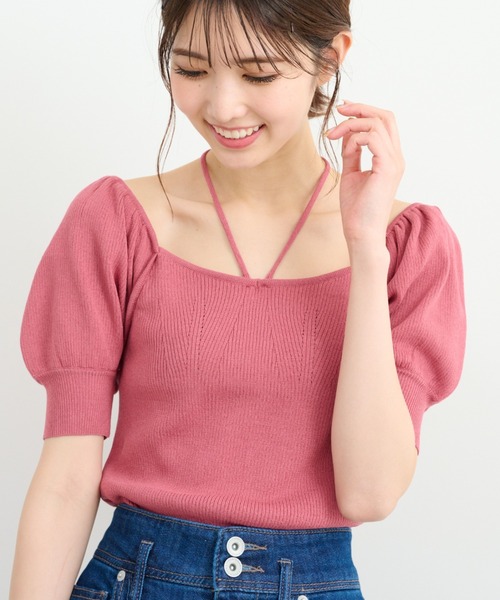 FREE'S MART（フリーズマート）の「◆2Wayデコルテリボンショート丈ニット（ニット/セーター・レディース・ブラック/ホワイト/ピンク・FREE）」の16枚目の写真