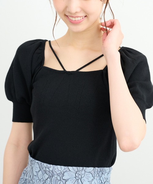 FREE'S MART（フリーズマート）の「◆2Wayデコルテリボンショート丈ニット（ニット/セーター・レディース・ブラック/ホワイト/ピンク・FREE）」の4枚目の写真