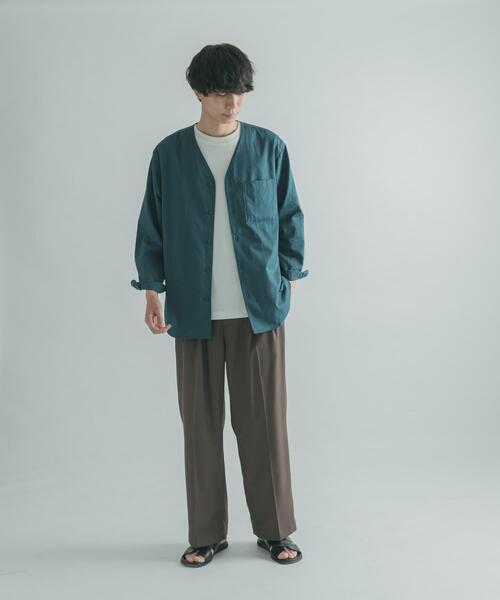 FORK&SPOON(フォークアンドスプーン)の「FORK&SPOON ノーカラーロングスリーブシャツ(シャツ/ブラウス・メンズ・ベージュ系その他/グリーン系その他・4/5)」の9枚目の写真