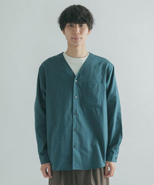 FORK&SPOON(フォークアンドスプーン)の「FORK&SPOON ノーカラーロングスリーブシャツ(シャツ/ブラウス・メンズ・ベージュ系その他/グリーン系その他・4/5)」の10枚目の写真