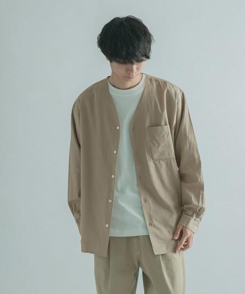 FORK&SPOON(フォークアンドスプーン)の「FORK&SPOON ノーカラーロングスリーブシャツ(シャツ/ブラウス・メンズ・ベージュ系その他/グリーン系その他・4/5)」の18枚目の写真